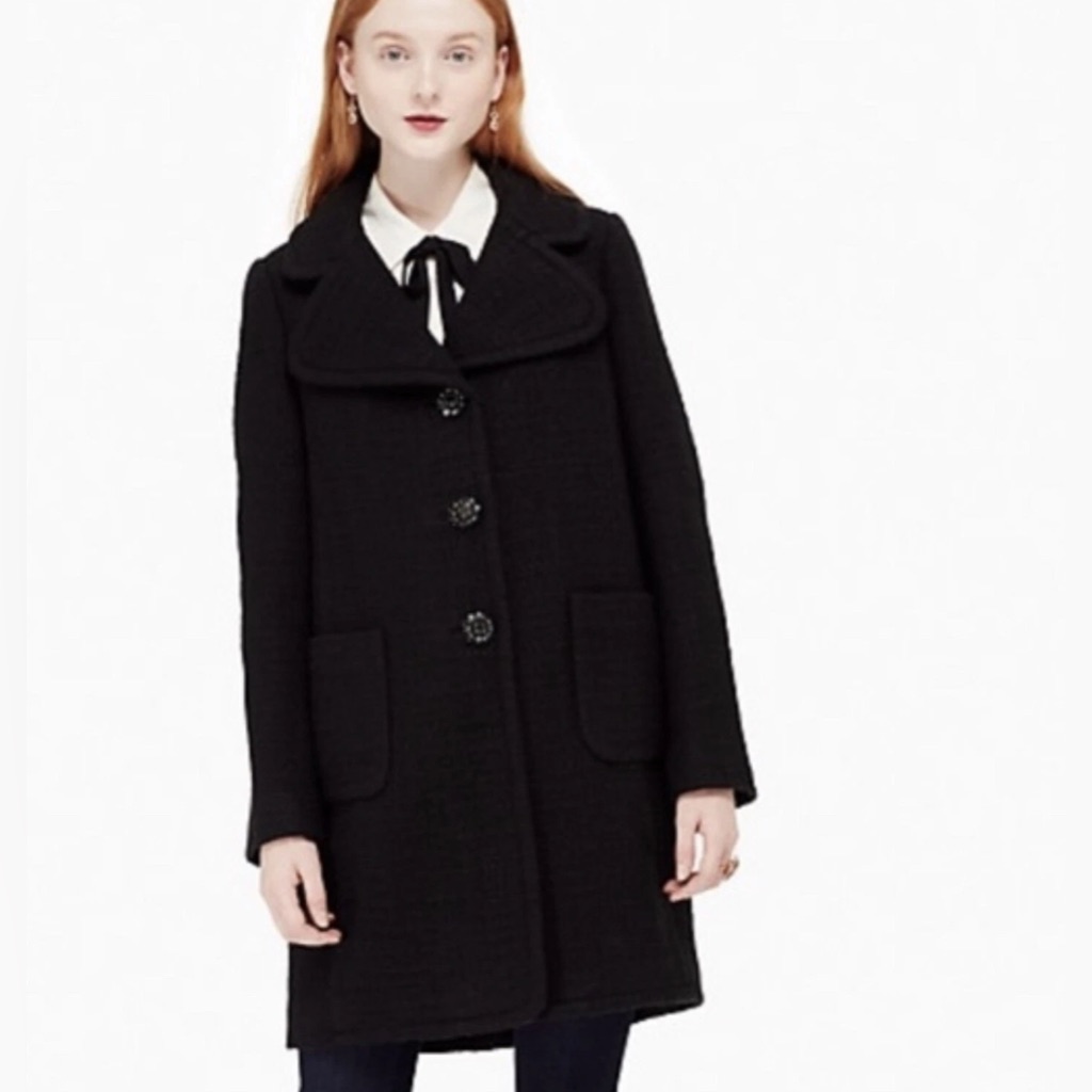 Kate Spade Black Jewel Button Boucle Coat Women’s Sz 0 $728